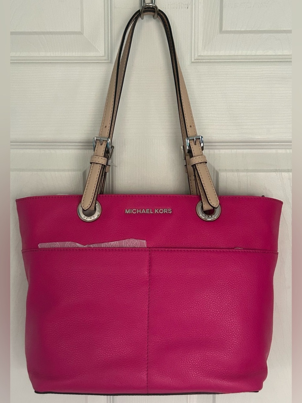 Michael Kors Fuchsia Leather Tote with Beige Straps (NWT)